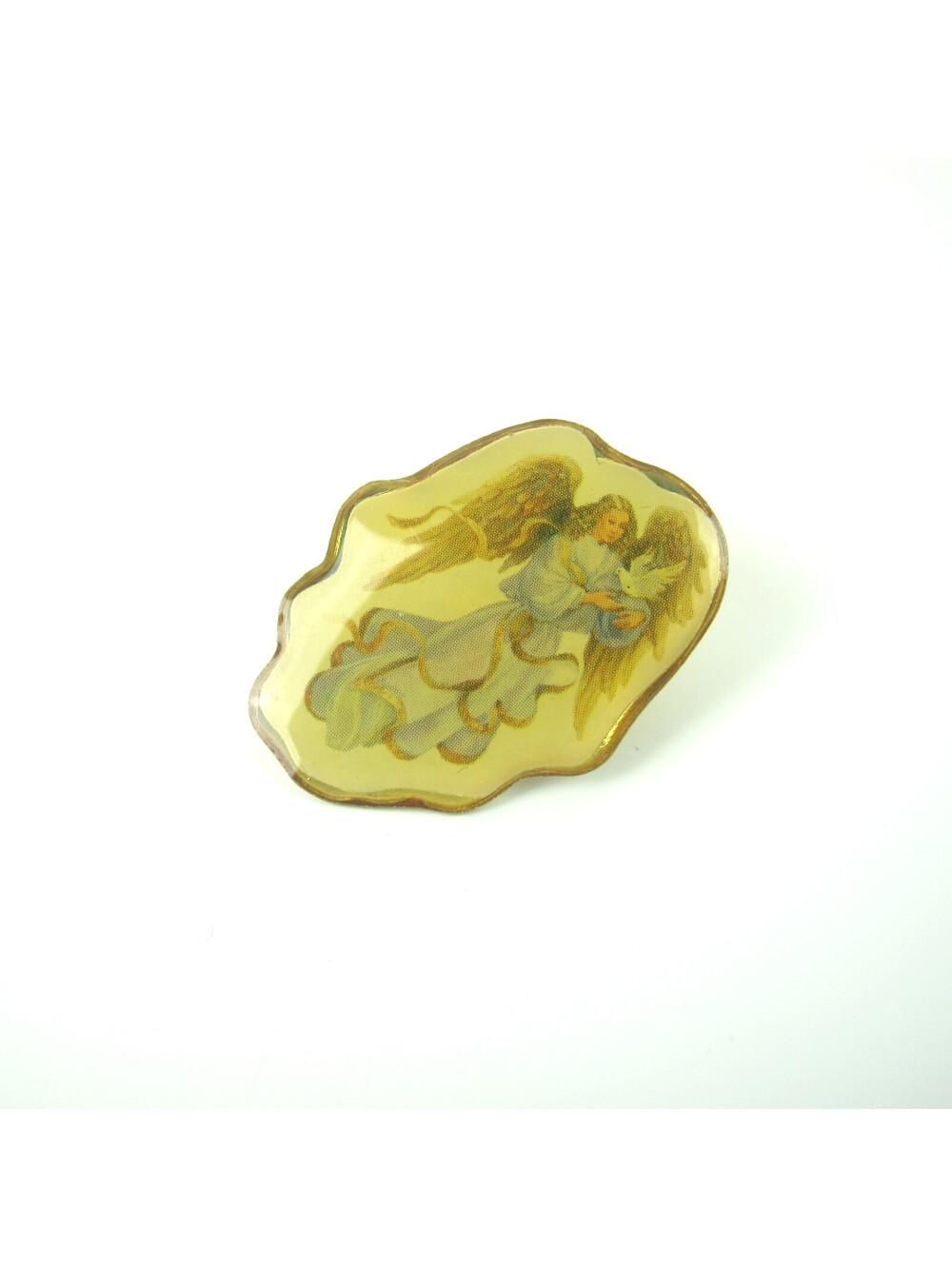 Vintage Guardian Angel with Dove Pin Christian Religious Hat Lapel Pin 1.25"